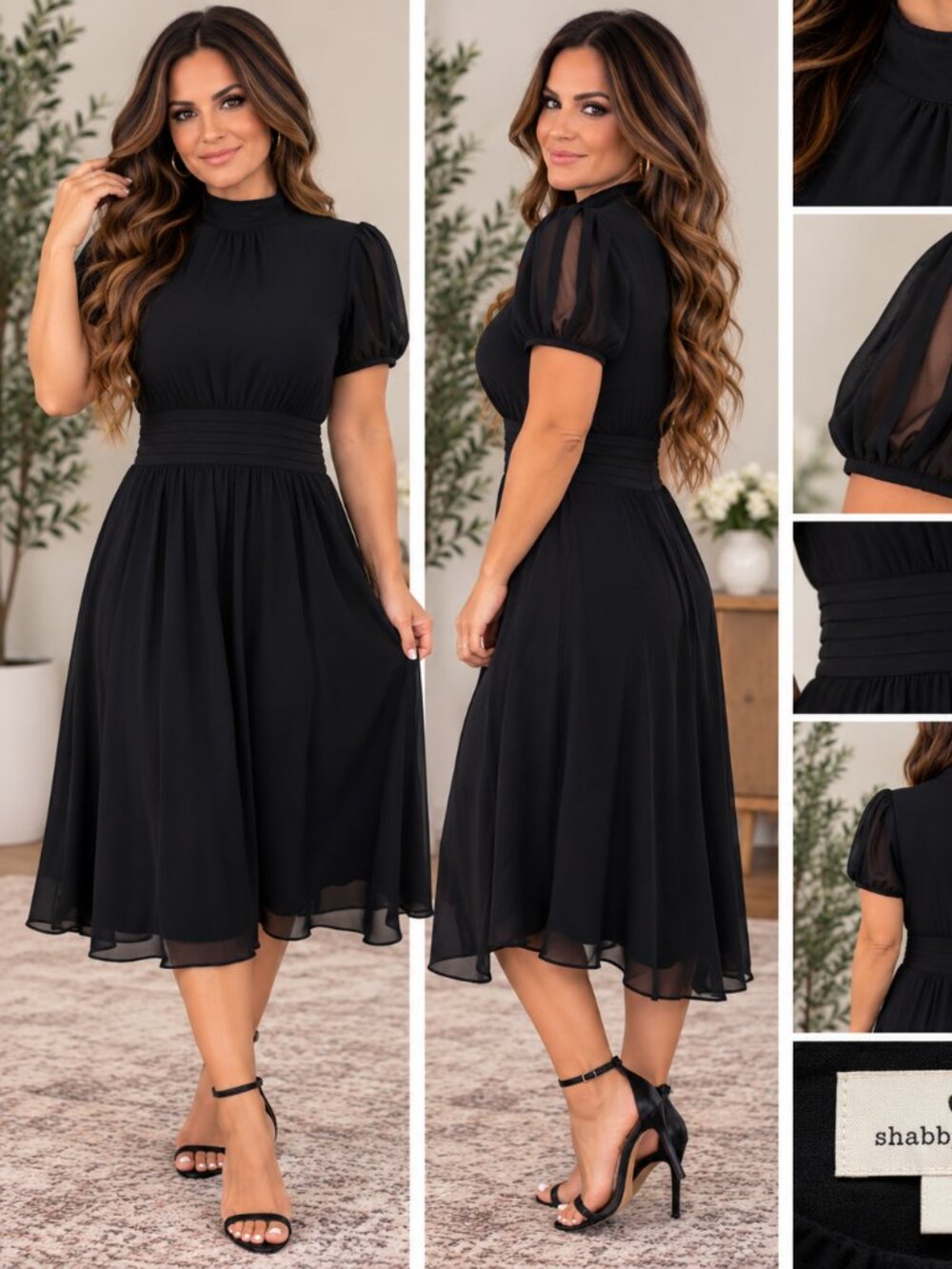 Shabby Apple Black Fit and Flare High Collar Dress Sz 3